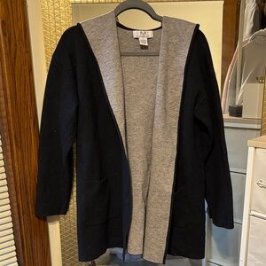 Reversible Navy & Gray Hooded Open Cardigan